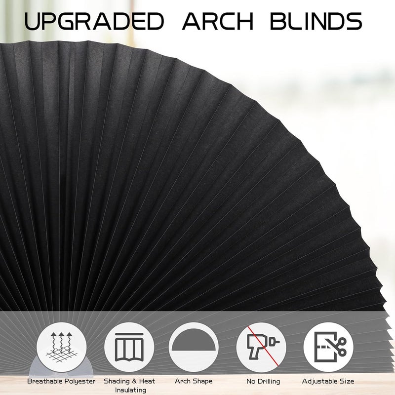 Jlong Arch Window Shade Curtains Half Circle Moon Pleated Fabric Blinds Semi Circle Temporary Light Filtering Pleated Paper Shades Half Round Window Covering Easy to Cut and Install(1, Black, 36x18Inches) - Image 4